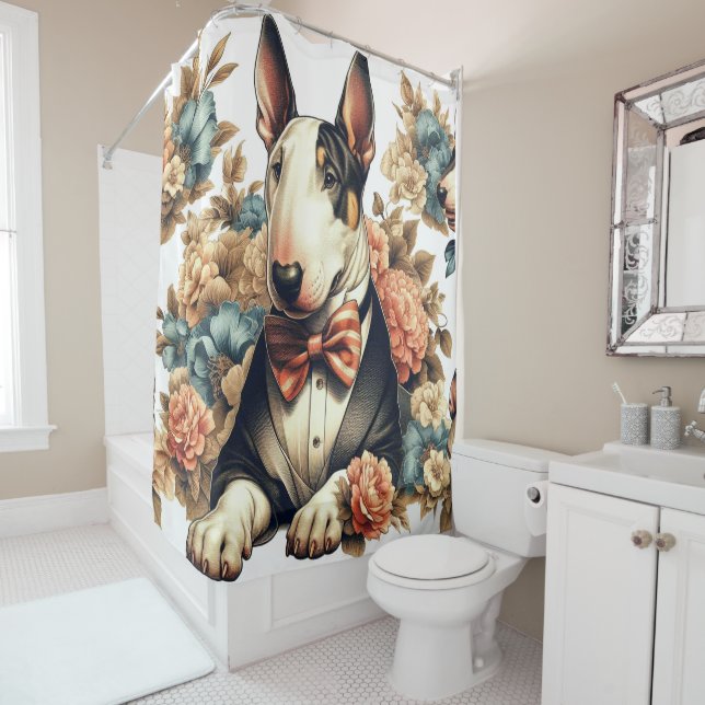 Rideaux De Douche Terrier Floral Cute Retro (En situation)
