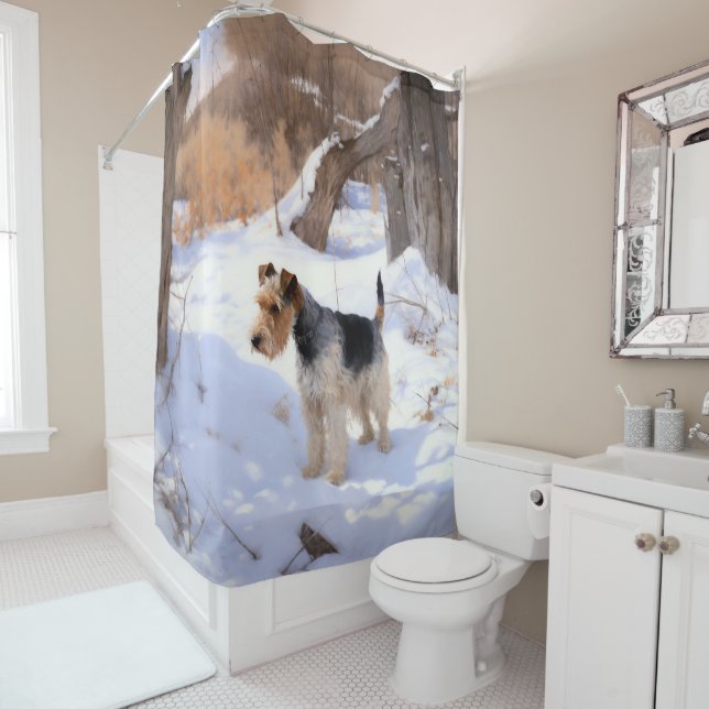Rideaux De Douche Terrier Fox Wire Qu'il neige Noël  (En situation)