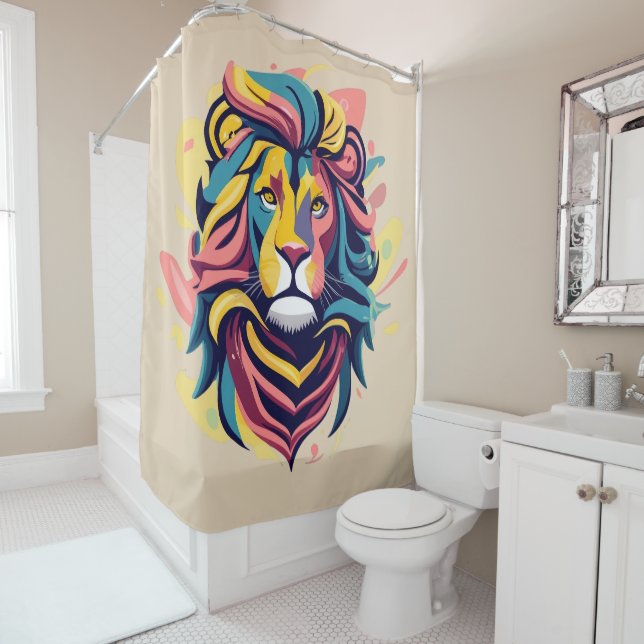 Rideaux De Douche Tête de lion Abstraite (En situation)