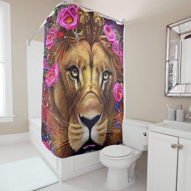 Rideaux De Douche Tête de lion florale (En situation)