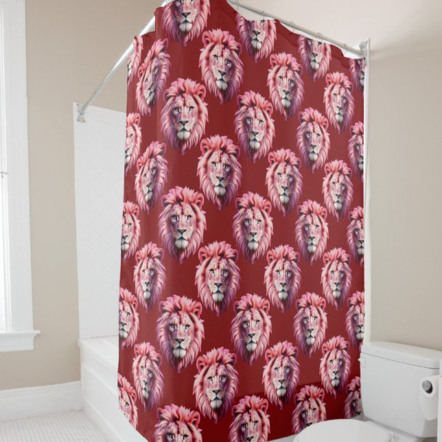 Rideaux De Douche Tête de lion rose bordeaux Design  (Créateur téléchargé)