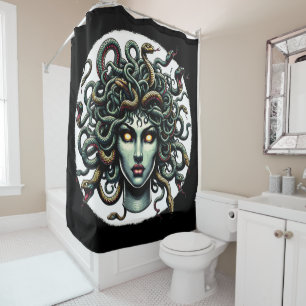 Rideaux De Douche Tête de Méduse verte pétrifiante pleine de Serpent