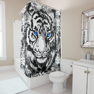 Rideaux De Douche Tête de tigre blanc de Sibérie - Douche d'yeux ble