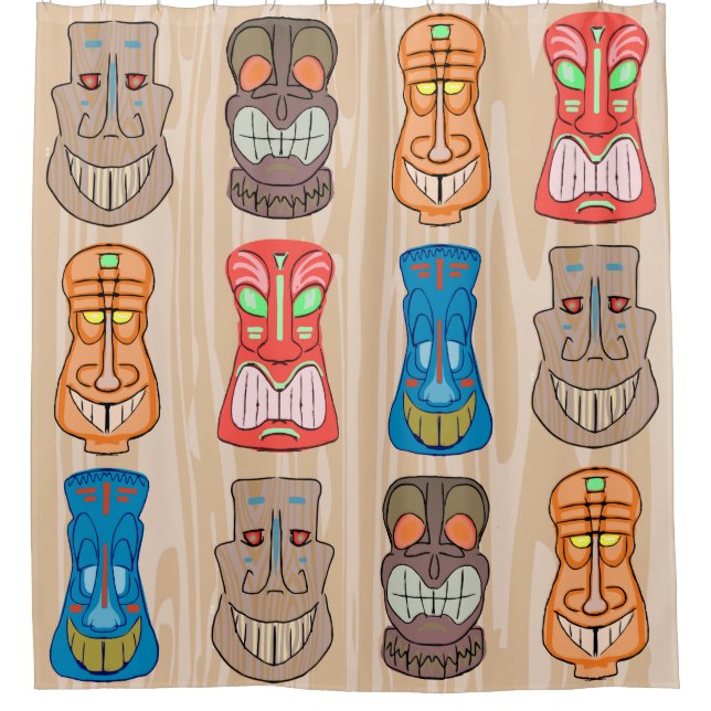 Rideaux De Douche Tête hawaïenne de Tiki de bande dessinée (Devant)