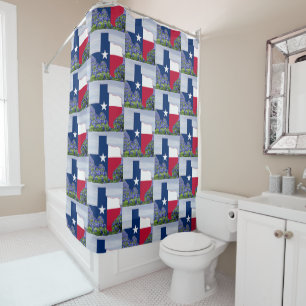 Rideaux De Douche Texas Forme Texas Drapeau Avec Bluebonnets