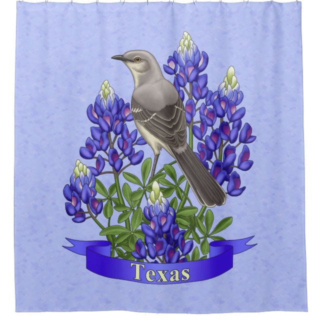 Rideaux De Douche Texas State Mockingbird & Bluebonnet Flower (Devant)