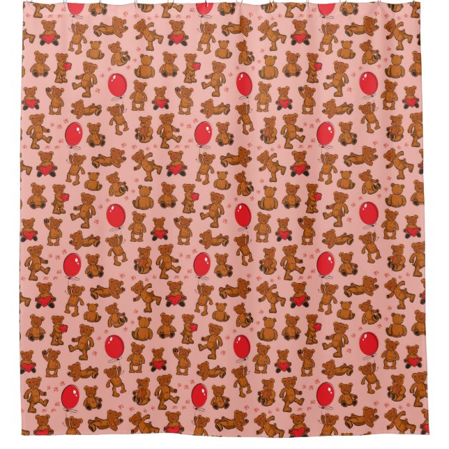 Rideaux De Douche Texture avec le nounours, coeurs (Devant)
