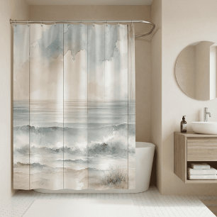 Rideaux De Douche Texture de bois rustique océan pastel aquarelle