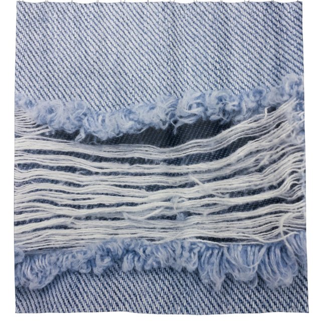 Rideaux De Douche Texture de jean bleu clair torn (Devant)
