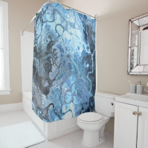 Rideaux De Douche Texture fluide de marbre bleu et gris abstrait