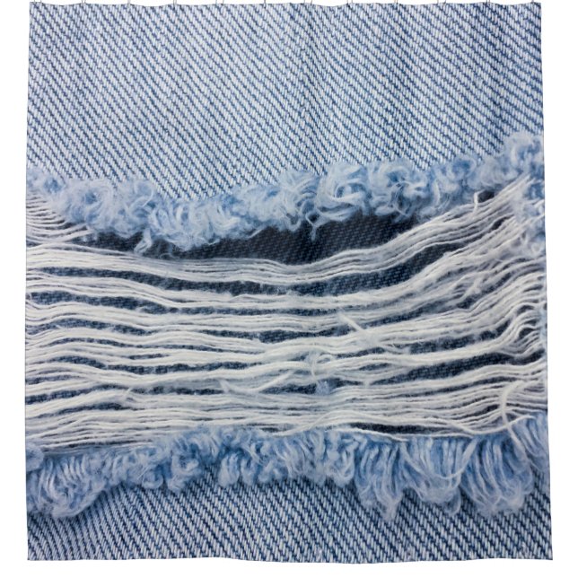 Rideaux De Douche Texture Jeans bleu clair déchirée. (Devant)