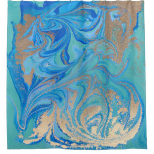 Rideaux De Douche Texture liquide bleue et dorée