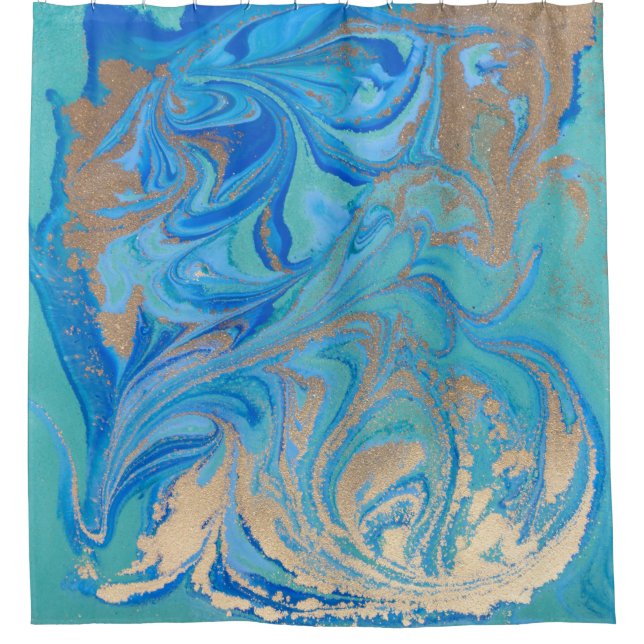 Rideaux De Douche Texture liquide bleue et dorée (Devant)