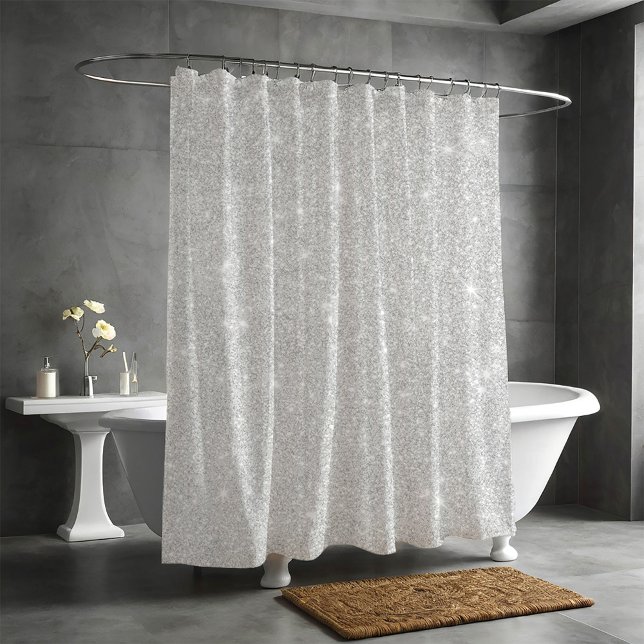 Rideaux De Douche Texture Parties scintillant argent blanc brillant  (Créateur téléchargé)