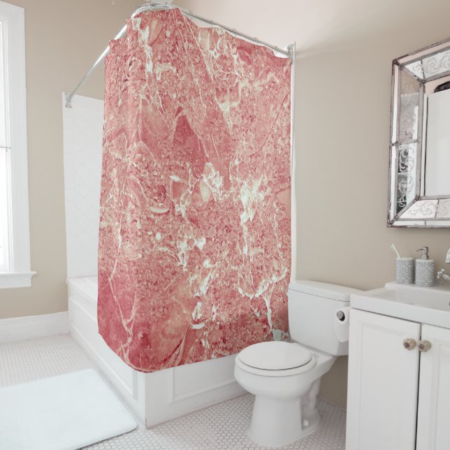 Rideaux De Douche Texture rose en marbre d'or (En situation)