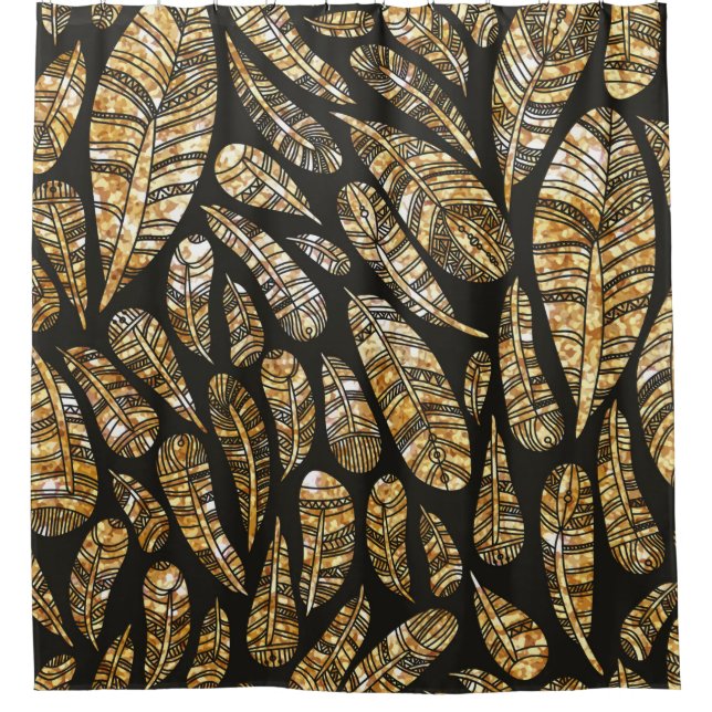 Rideaux De Douche Texture transparente motif de plumes dorées (Devant)