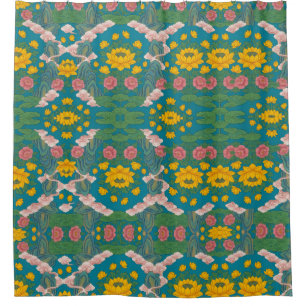 Rideaux De Douche Thangka tibétain sacré "Terre Pure" - Lotus doré