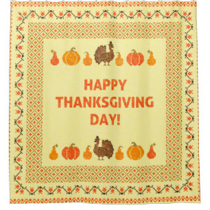 Rideaux De Douche Thanksgiving : retro brodée carte design.