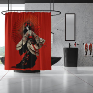 Rideaux De Douche Théâtre Kabuki Rouge et Noir Dramatique