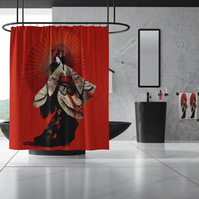 Rideaux De Douche Théâtre Kabuki Rouge et Noir Dramatique (Créateur téléchargé)