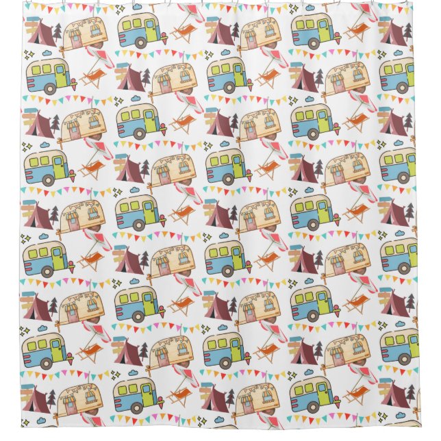 Rideaux De Douche Thème Camping Rétro (Devant)