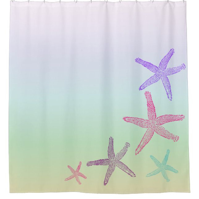 Rideaux De Douche Thème côtier étoile de mer sur motif pastel aqua (Devant)