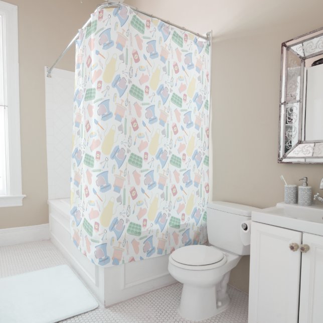 Rideaux De Douche Thème de cuisson motif pastel fantaisiste mignon (En situation)