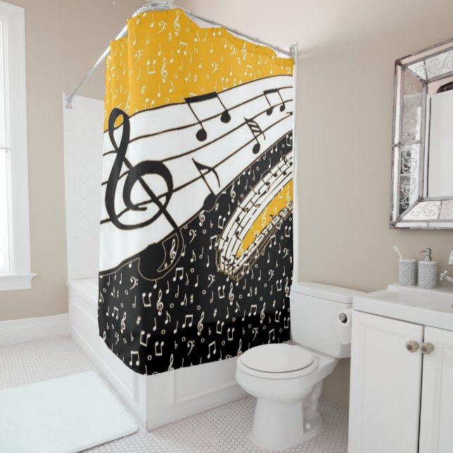 Rideaux De Douche thème musical or (En situation)