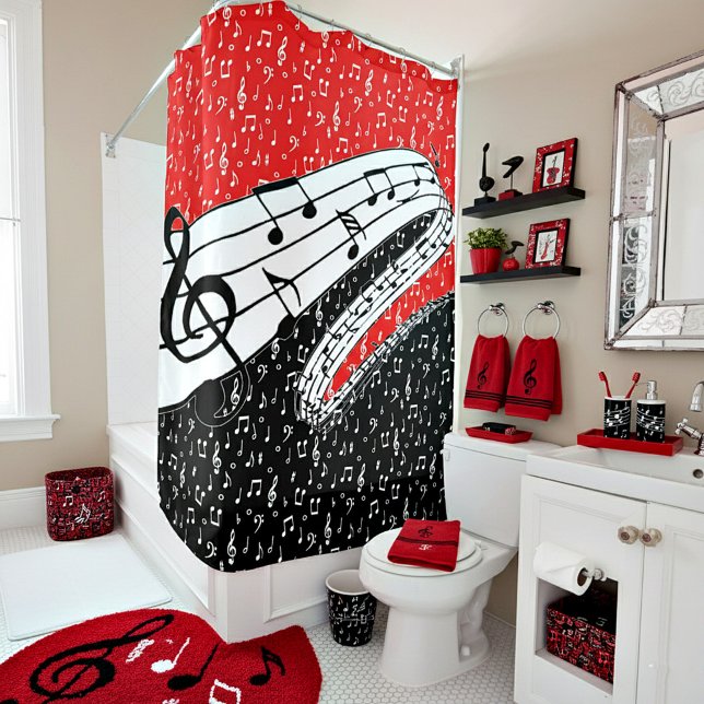 Rideaux De Douche Thème musical rouge et noir (Créateur téléchargé)