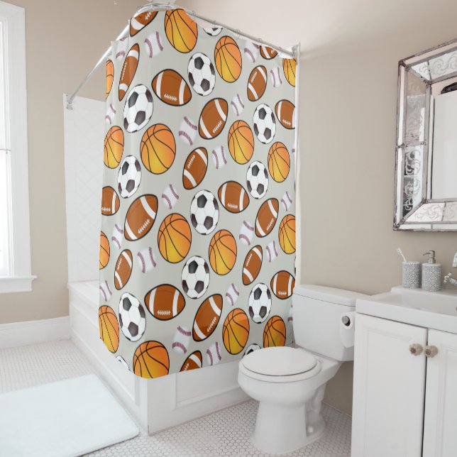 Rideaux De Douche Thème sportif Football Baseball basket-ball (En situation)
