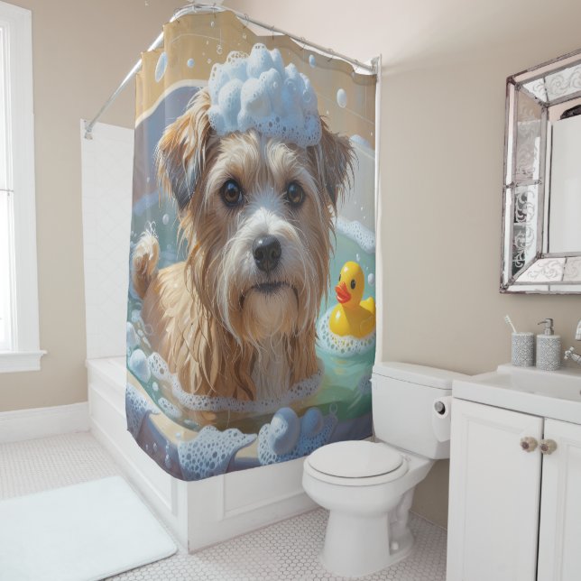 Rideaux De Douche Tibétain Terrier Brouillon Endormi Mignon Drôle (En situation)