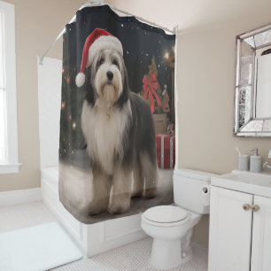 Rideaux De Douche Tibetan Terrier dans la neige de Noël