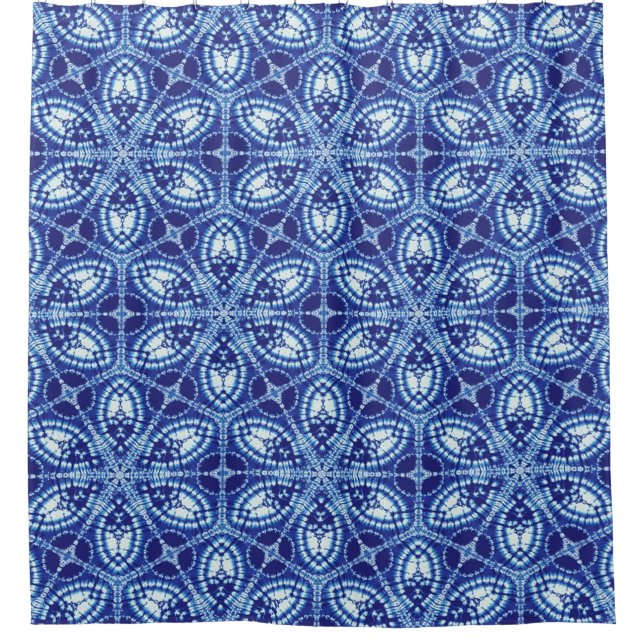 Rideaux De Douche Tie Dye Géométrique Bleu Kaleidoscope (Devant)