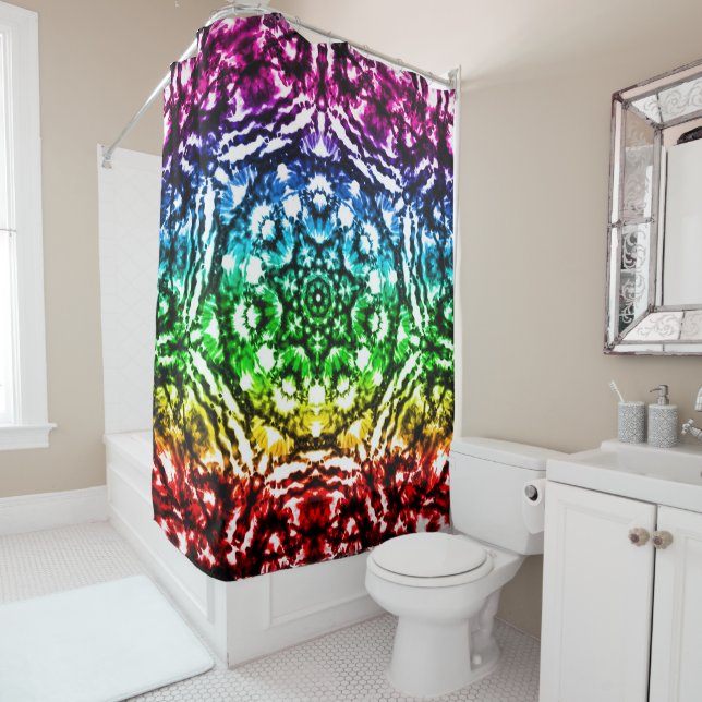 Rideaux De Douche Tiedye Mandala Étoile Arc-en-ciel (En situation)
