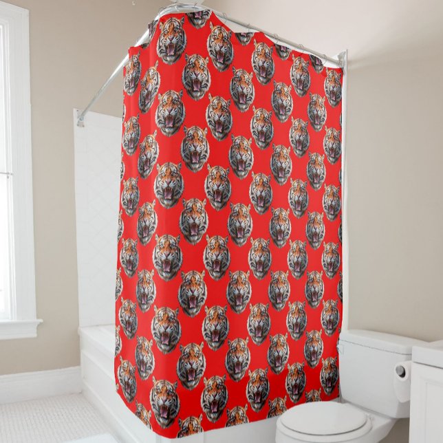 Rideaux De Douche Tiger Head Pattern Design Red (Créateur téléchargé)