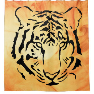 Rideaux De Douche Tigre à rayures noires sur orange vif