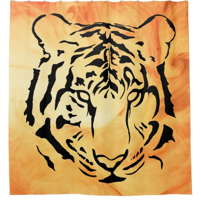 Rideaux De Douche Tigre à rayures noires sur orange vif (Devant)