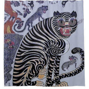 Rideaux De Douche Tigre coréen Minhwa avec trois oursons