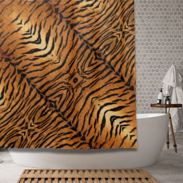 Rideaux De Douche Tigre de fourrure d'animal de la jungle tribale Im (Tribal jungle animal fur Tiger Print Shower Curtain)