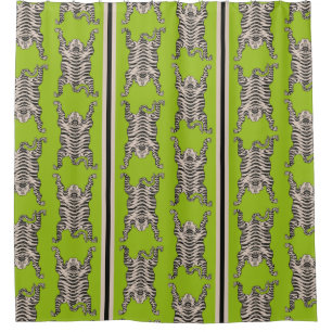 Rideaux De Douche Tigre de Sibérie rayé vert tropical vintage