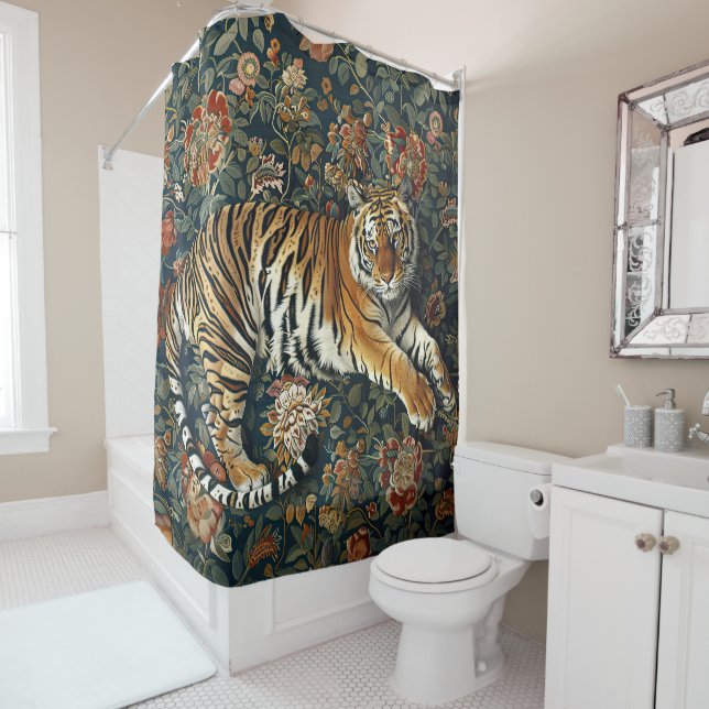 Rideaux De Douche Tigre et fleurs (En situation)