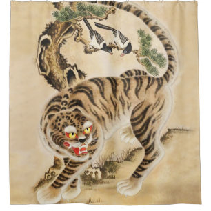Rideaux De Douche Tigre Minhwa vintage sous un pin