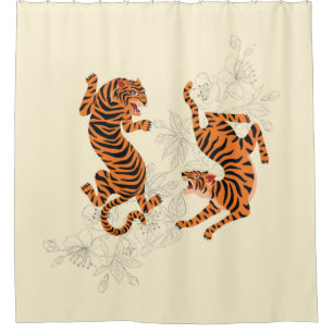 Rideaux De Douche Tigres En Fleurs De Cerisiers