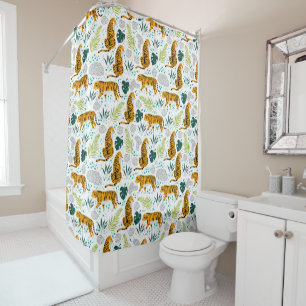 Rideaux De Douche Tigres et Feuilles tropicaux Motifs