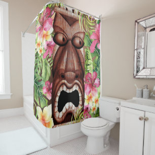 Rideaux De Douche Tiki Hawaïen en Bois Tropical d'Été Luau