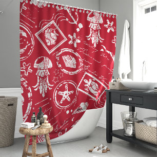 Rideaux De Douche Timbre Marin Rouge Vintage de la Mer