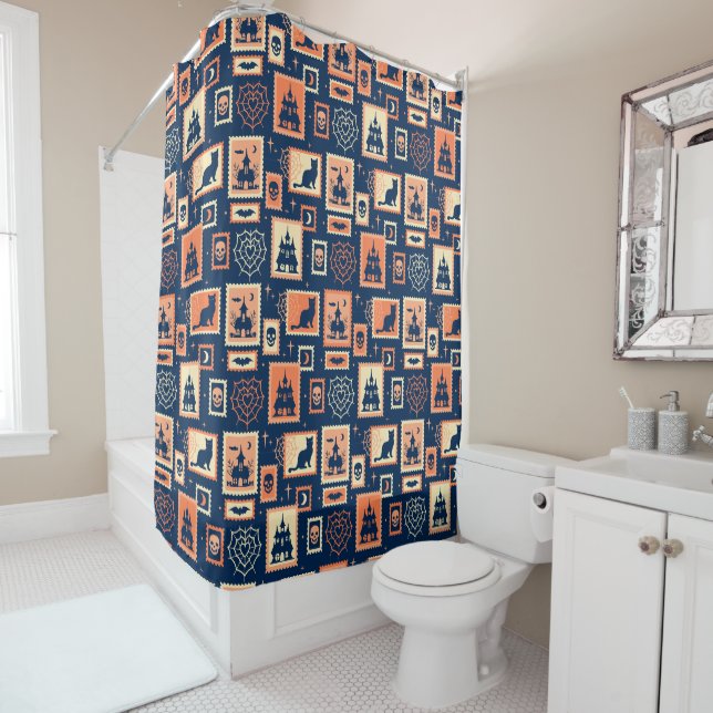Rideaux De Douche Timbres d'artiste Halloween Rétro (En situation)