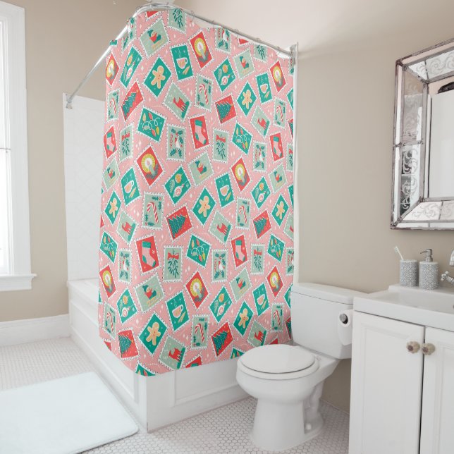 Rideaux De Douche Timbres postés de Noël rétro (En situation)
