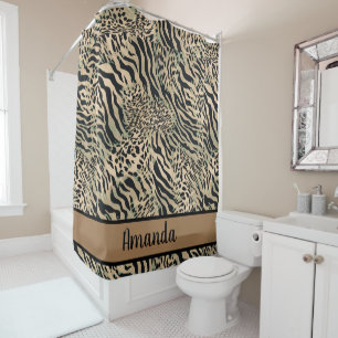 Rideaux De Douche tirage Brown et noir de tigre et zèbre