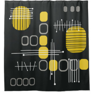 Rideaux De Douche Tissu Abstrait atomique noir jaune